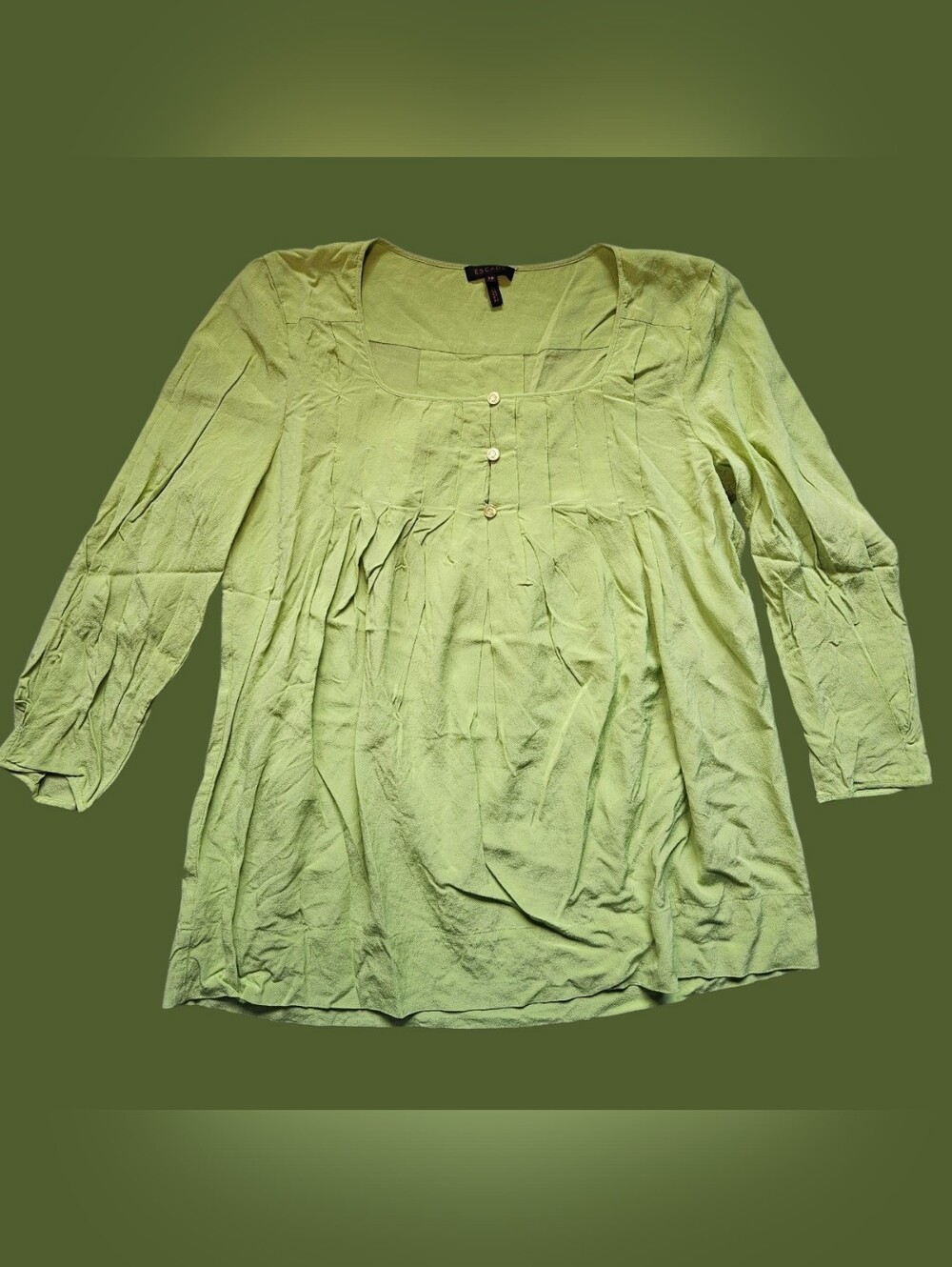 Escada Light Green Scoop Neck Tunic with Button Placket